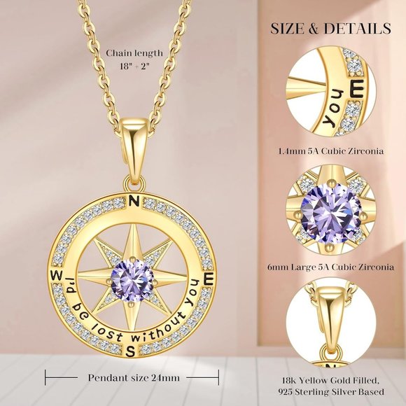 Meeshi Gold Compass Birthstone I'd be Lost Without You Necklace - Picture 4 of 6